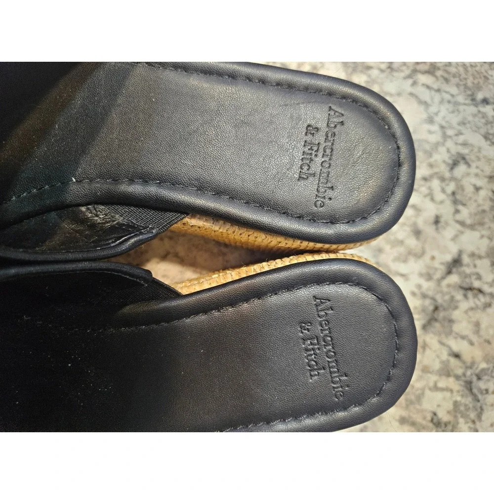 Abercrombie & Fitch Womns Black Raffia Platform Wedge  Sandals Size 7.5 Ky Derby - Picture 4 of 5